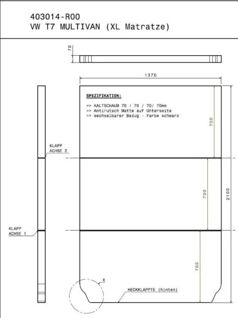 Klappmatratze Komfort für T7 MultiVan